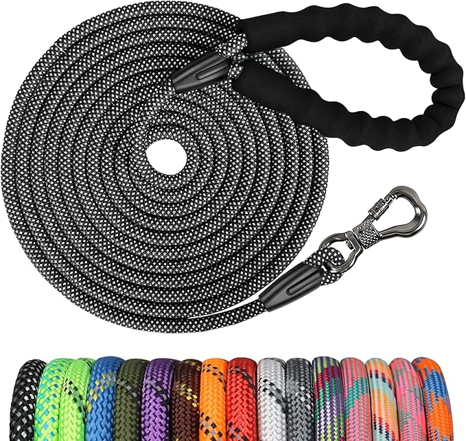 NTR Long Dog Leash, 50FT Check Cord with Swivel Lockable Hook and Comfortable Padded Handle for Dog Leash for Small Medium and Large Dogs Walking Training Hiking Camping Playing
