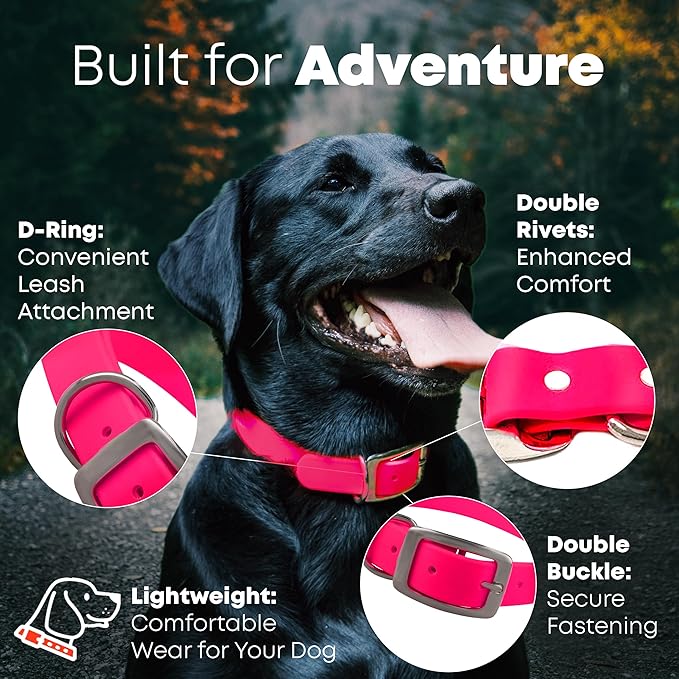 Regal Dog Products Small Pink Dog Collar with Heavy Duty Double Buckle & D Ring | Vinyl Coated, Custom Fit, Adjustable Biothane Dog Collar | Chew Resistant Waterproof Collar for Dogs