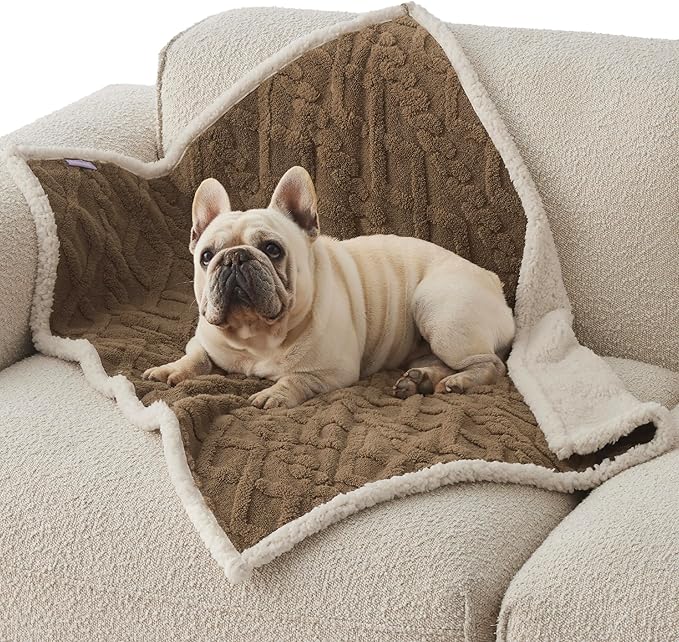 Bedsure Waterproof Dog Blankets for Medium Dogs - Pet Blanket for Couch Protector Washable, Premium Jacquard Coral Fleece Cat Throw Blanket, Soft Plush Reversible Furniture Protection,30"x40", Taupe