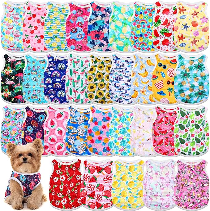 32 Pack Summer Hawaiian Dog Shirts Small for Dogs T-Shirts Pet Shirt Doggie Vest Puppy Clothes Flamingo Top Sleeveless Apparel for Cats(Small)