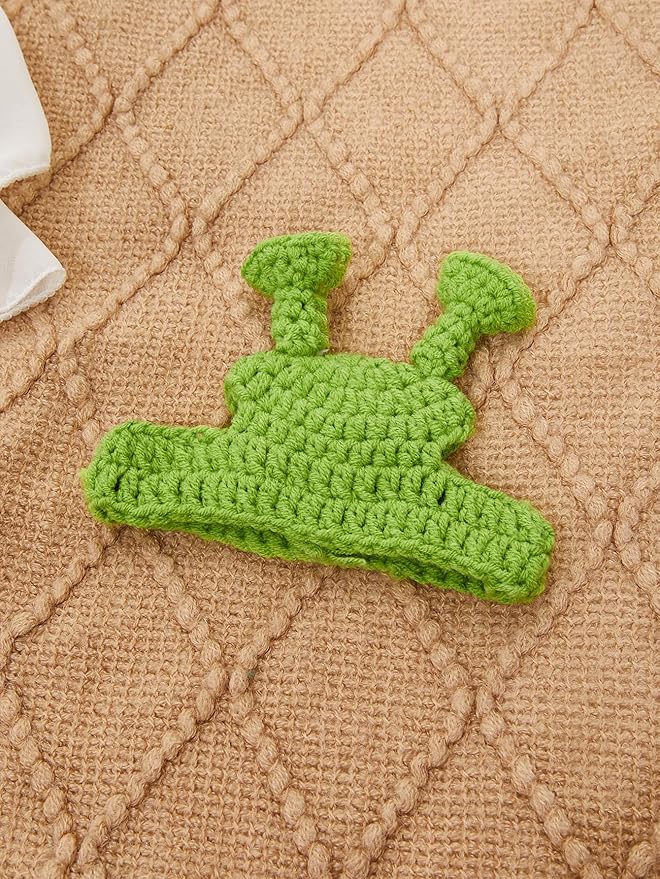 QWINEE Cartoon Alien Design Knit Cute Dog Hat Soft Cat Hat Rabbit Hat Halloween Christmas Party Costume Head Wear Accessories for Puppy Cat Kitten Small Dogs Small Animals Green S