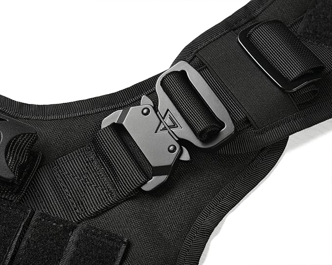 Tactical Dog Harness Vest with Handle Military Working Training Molle Vest with Metal Buckles & Loop Panels for Large Dogs for Walking Hiking Hunting Training Free Bungee Dog Leash (Black L)