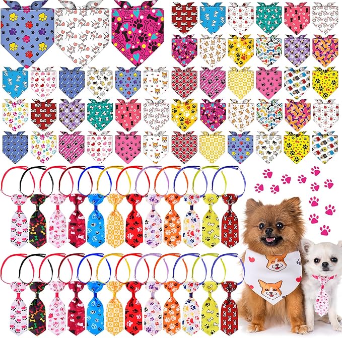 72 Pcs Dog Bandanas Tie Set Cute Bulks Pet Scarves with Paw Cat Pattern Adjustable Cute Dog Triangle Scarfs Neck Ties for Holiday Birthday Accessories