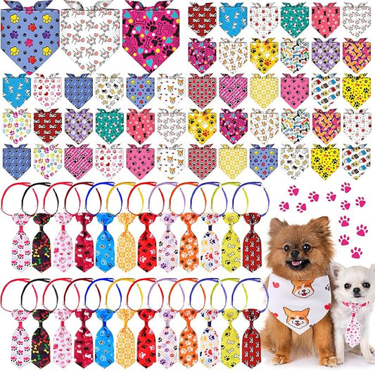 72 Pcs Dog Bandanas Tie Set Cute Bulks Pet Scarves with Paw Cat Pattern Adjustable Cute Dog Triangle Scarfs Neck Ties for Holiday Birthday Accessories