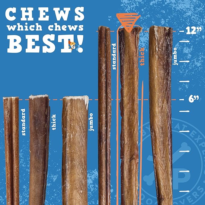 Jack&Pup Thick Bully Sticks 12 Inch Premium Dog Bully Sticks for Large Dogs Aggressive Chewers - All Natural Bully Sticks Odor Free 12" Large Bully Sticks, Long Lasting Dog Chews Bully Stick (5 Pack)