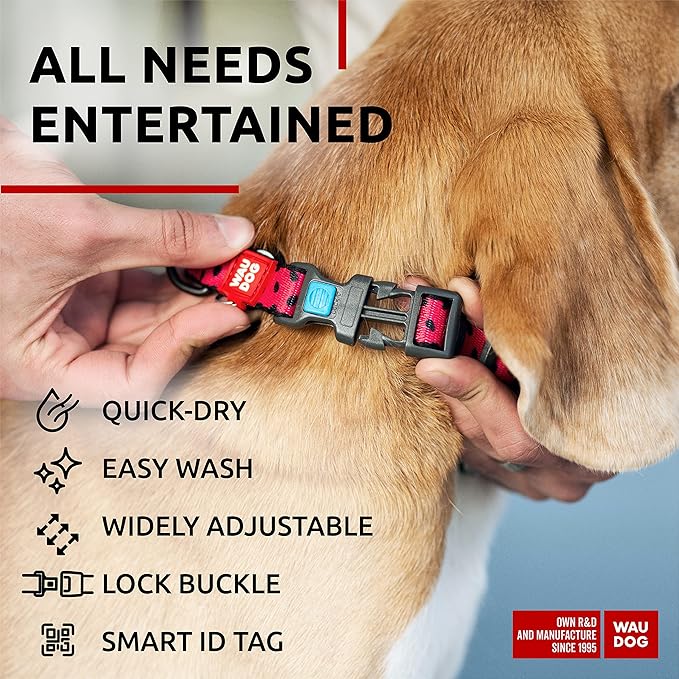 WAUDOG Nylon Dog Collar - Adjustable Dog Collar for Large Dogs, Small & Medium Dogs - Breakaway Puppy Collars for Large Breed Dogs - Boy & Girl Dog Collars with Durable Plastic Buckle and QR Dog Tag