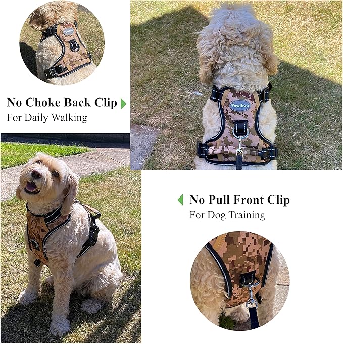 No Pull Dog Harness, Reflective Walking Dog Harness with Easy Control Handle and Front & Back Clips,Adjustable Breathable Soft Padded Dog Vest Harness for Large Medium Small Dogs. Camo,M
