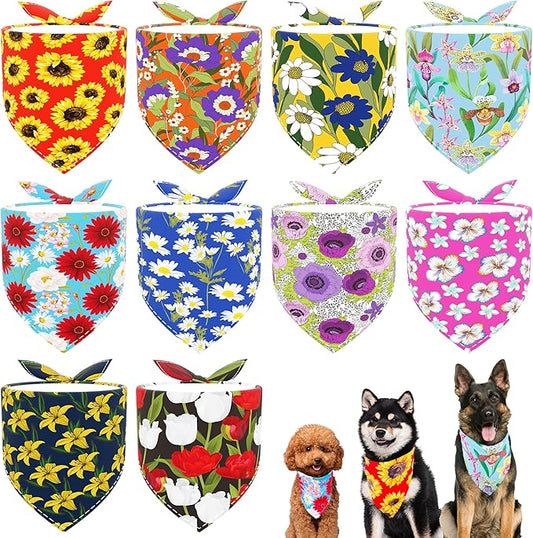 10PCS Big Dog Bandanas Floral Spring Flowers for Large XL Breed Dog Pink Purple Yellow Pattern Kerchief Triangle Bibs Head Scarves for Boys and Girls Grooming Accessories Costume