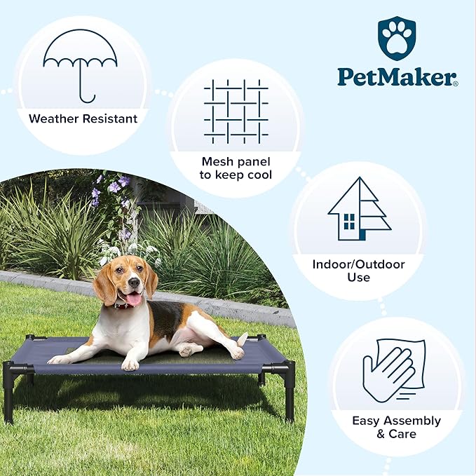 Elevated Dog Bed - 30x24-Inch Portable Pet Bed with Non-Slip Feet - Indoor/Outdoor Dog Cot or Puppy Bed for Pets up to 50lbs by PETMAKER (Blue)