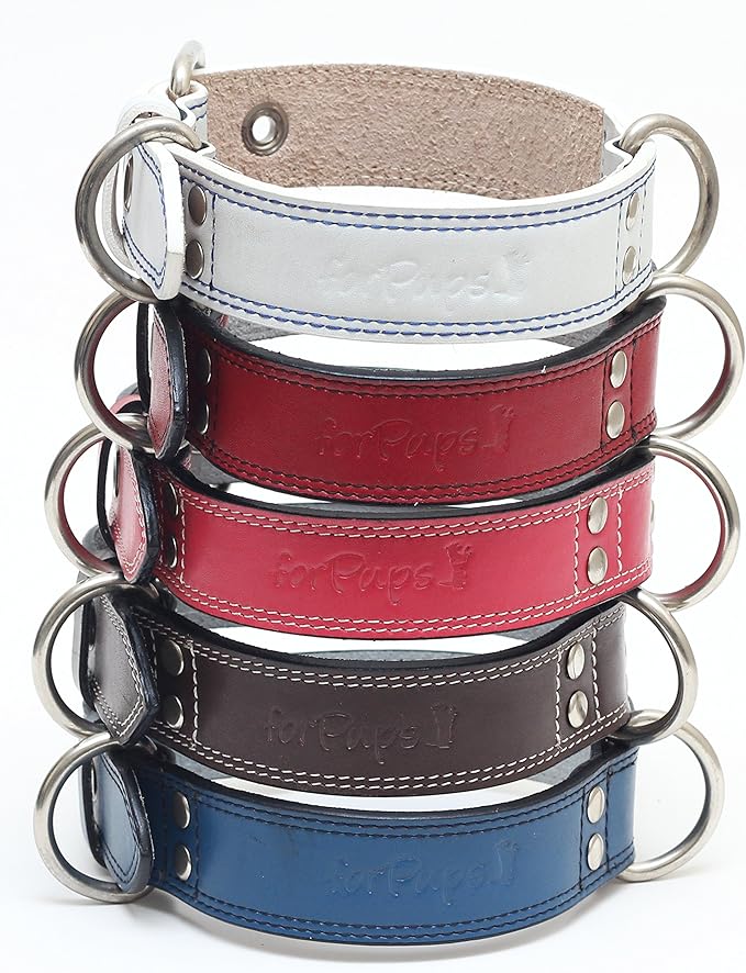 Premium Leather Collars with Stainless Steel Buckles (18"-21", Pink)