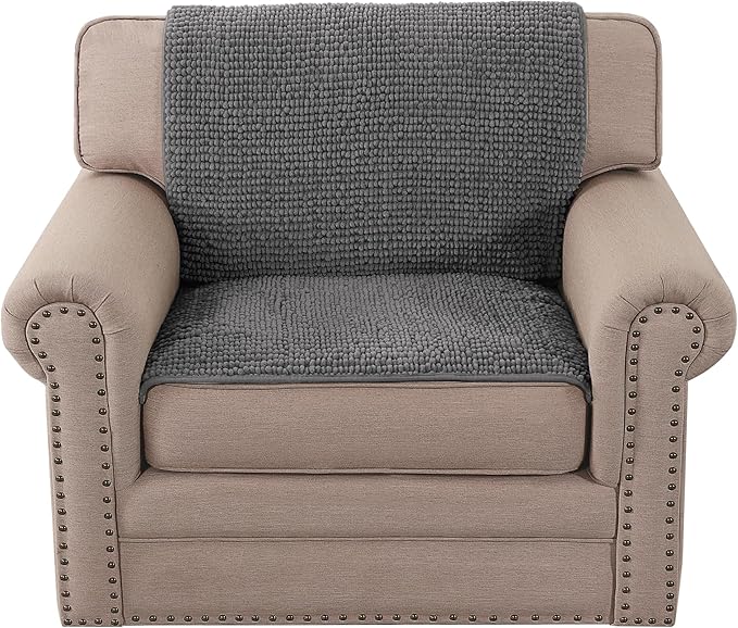 H.VERSAILTEX Plush Chenille Couch Armrest Cover 2 Packs Thick and Soft Sofa Covers Furniture Protector Cover for Pets (27.5" x 27.5", Grey)