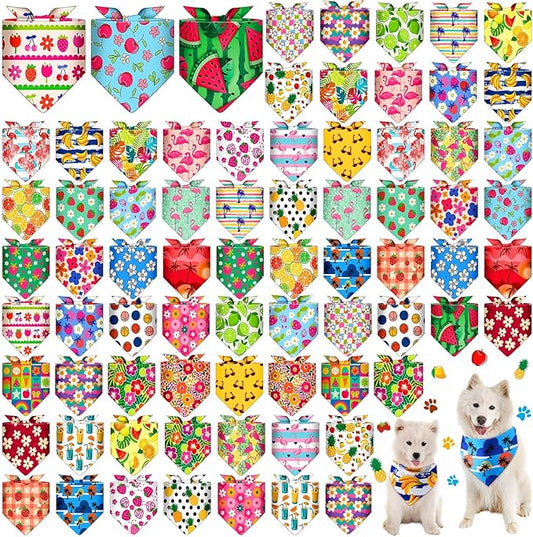 72 Pcs Hawaiian Dog Bandanas Bulk Summer Triangle Scarf Fruit Cat Bibs Puppy Scarf Flower Pet Bandanas for Puppy Cat Birthday Party Costume