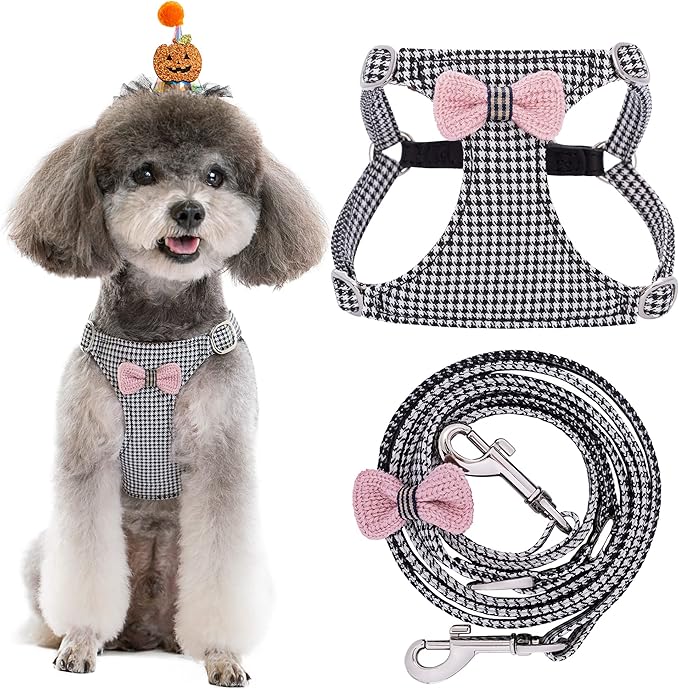 Puppytie No Pull xs Dog Harness with Multifunction Dog Leash,Soft Adjustable No Choke Escape Proof Pet Harness Vest,Knitted Black-White,xs