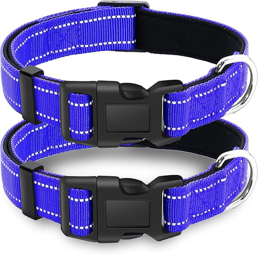 2 Pack Reflective Dog Collar with Safety Locking Buckle, Adjustable Soft Breathable Comfortable Nylon Pet Collar for Small, Medium and Large Dogs, Navyblue, XS