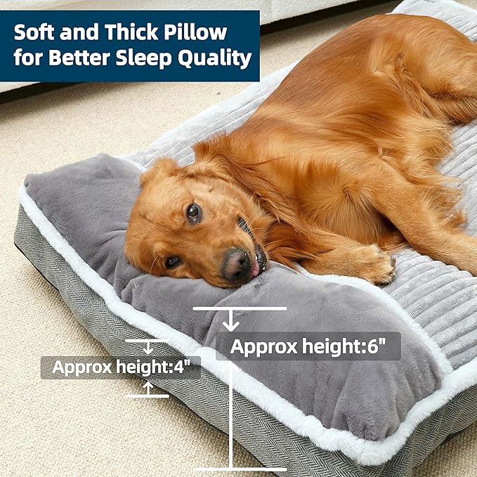 Dog Bed for Large Dogs, Dog Mattress with Pillow for Crate Kennel, Sofa pet Bed, Super Soft pet Bed for Medium, Jumbo, Small Dogs Breeds (Grey, XX-Large:(46"x30"x4"))