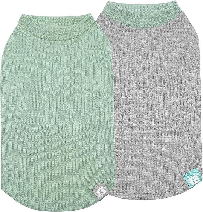 KYEESE 2Pack Dog Shirts Waffle for Small Dogs Stretchy Pet T-Shirts Lightweight Dog Tank Top Sleeveless Dogs Vest Breathable, X-Large, Green+Grey