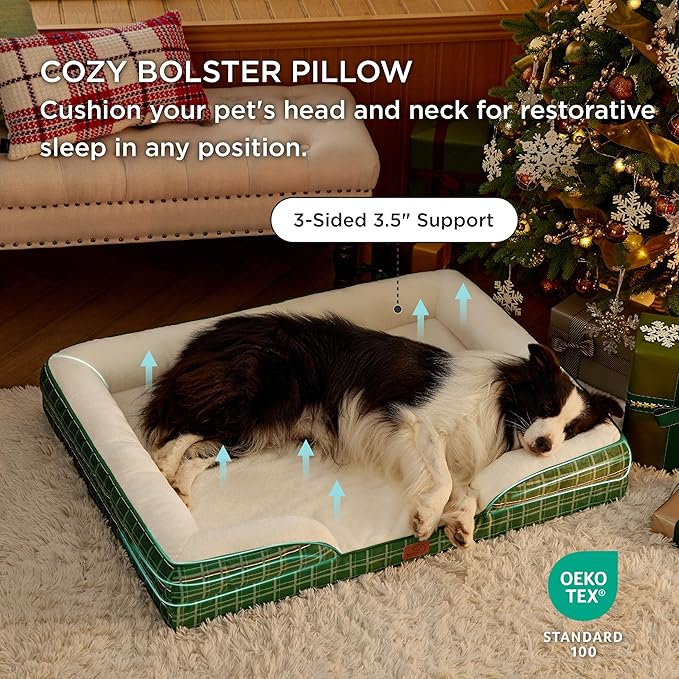 Bedsure Orthopedic Dog Beds Large Sized Dog - Washable Large Dogs Bed Waterproof, Big Comfort Pet Couch with Washable Removable Cover, Supportive Foam Pets Sofa with Nonskid Bottom, Holly Plaid