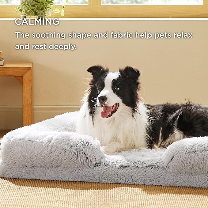 Bedsure Orthopedic Dog Bed for Large Dogs - Big Washable Calming Dog Sofa Beds Large, Supportive Foam Pet Couch Bed with Removable Washable Cover, Waterproof Lining and Nonskid Bottom, Misty Grey