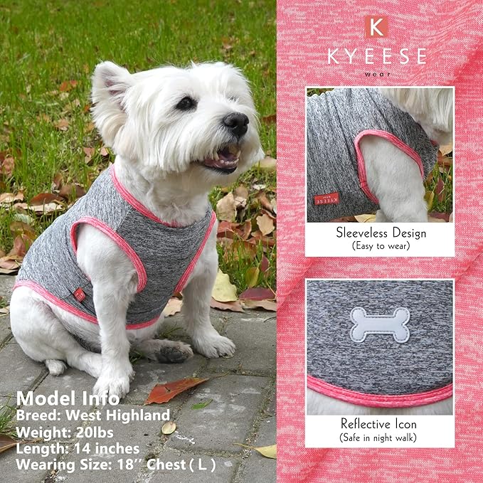 KYEESE 2 Pack Dog Shirts Quick Dry Soft Stretchy Dog T-Shirts with Reflective Label Tank Top Sleeveless Vest for Small Dogs Sun Protection Pet Clothes, Coral Red+Grey, XL