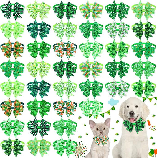 40 Pcs St Patrick's Day Bow Ties for Dogs Cat Basic Bowties Collars Puppy Kitten Neck Accessories for Festival Holiday Party Grooming Accessories(Shamrock)