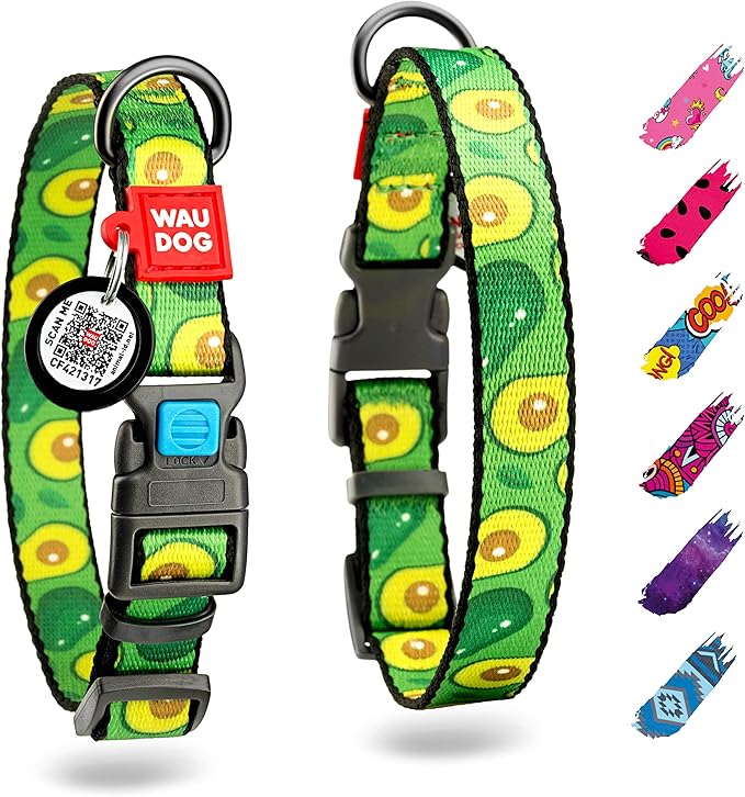 WAUDOG Nylon Dog Collar - Adjustable Dog Collar for Large Dogs, Small & Medium Dogs - Breakaway Puppy Collars for Large Breed Dogs - Boy & Girl Dog Collars with Durable Plastic Buckle and QR Dog Tag