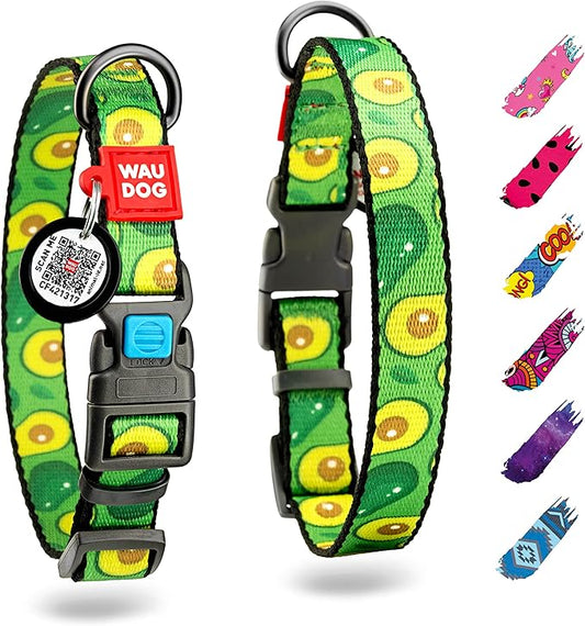 WAUDOG Nylon Dog Collar - Adjustable Dog Collar for Large Dogs, Small & Medium Dogs - Breakaway Puppy Collars for Large Breed Dogs - Boy & Girl Dog Collars with Durable Plastic Buckle and QR Dog Tag