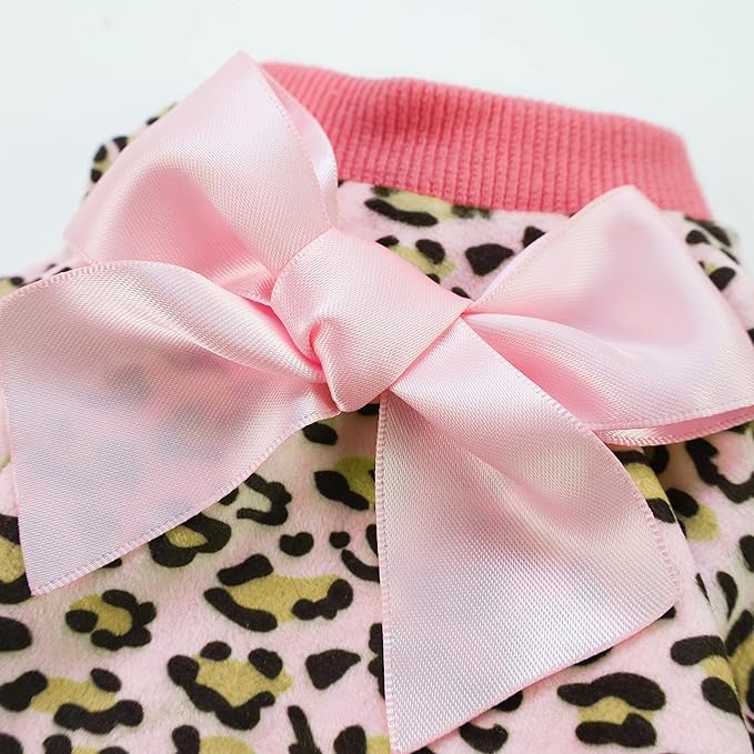 Fitwarm Leopard Dog Pajamas, Fleece Dog Clothes for Small Dogs Girl with Legs, Pet Onesie, Cat Outfit, Pink, Medium