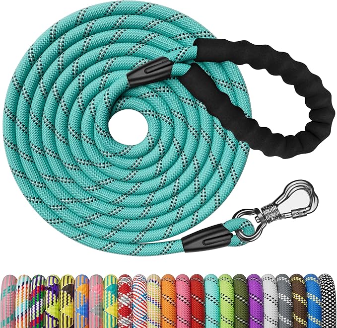 NTR Heavy Duty Large Dog Leash - 50FT Reflective with Swivel Lockable Hook and Comfortable Padded Handle, Ideal for Walking, Hunting, Camping, Backyard - Teal