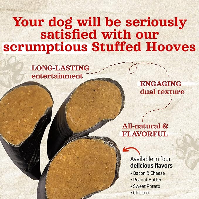 Natural Farm Chicken Filled Cow Hooves for Dogs (4-Pack), Long-Lasting Natural Hoof Beef Bone Treats, Best for Small, Medium & Large Dogs
