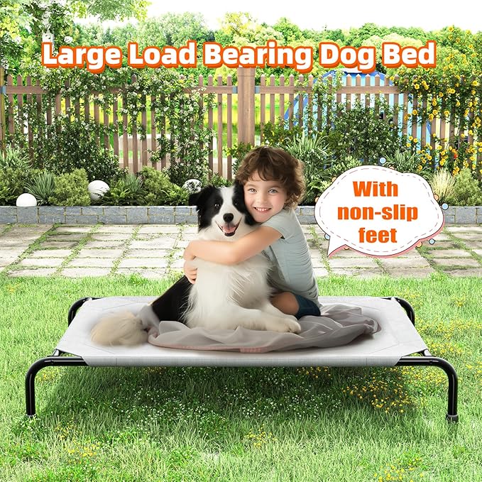 Simple Trending Raised Bed for Extra Large Dog, Waterproof XL Pet Cot, Breathable Big Bed Load 400lb, Grey