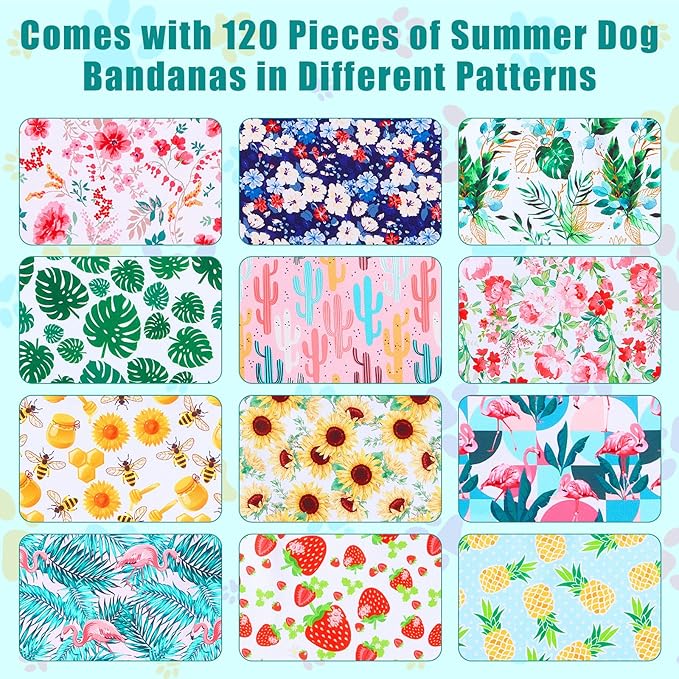 Amylove 120 Pcs Dog Bandanas Bulk Holiday Triangle Dog Pack Puppy Kerchief Bandana Adjustable Pet Scarf for Pet Cat Costume Accessories Decor Summer(Flower)