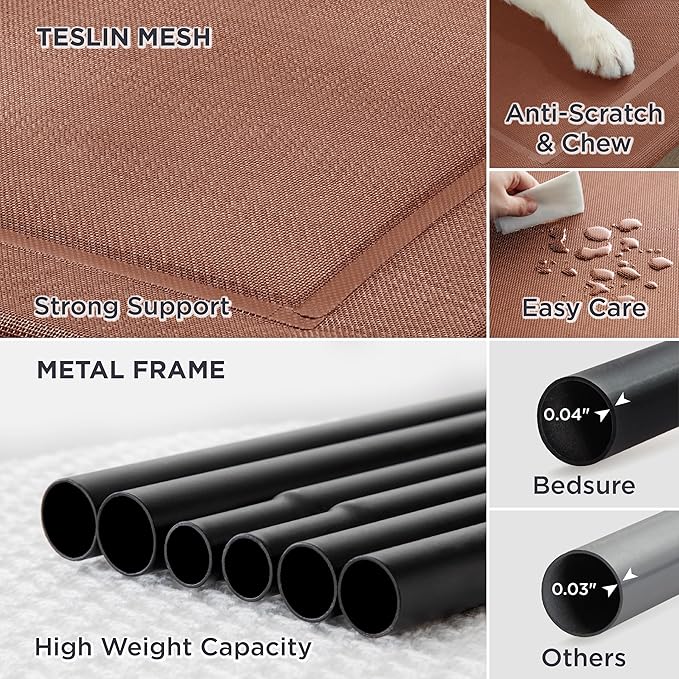Bedsure XL Elevated Outdoor Dog Bed - Raised Dog Cots Beds for Extra Large Dogs, Portable Indoor & Outdoor Pet Hammock Bed with Skid-Resistant Feet, Frame with Breathable Mesh, Terracotta