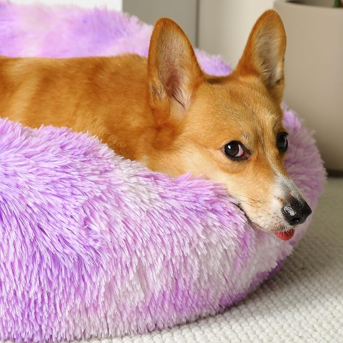 WESTERN HOME WH Calming Dog & Cat Donut Cuddler, Anti-Anxiety Warming Cozy Soft Round Bed, Fluffy Faux Fur Plush Cushion for Small Medium Dogs and Cats (20"/24"/27"/30")