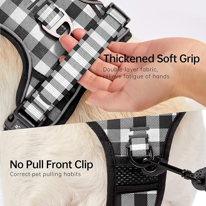 NESTROAD No Pull Dog Harness with Leash, Reflective No Choke Pet Vest Harness,Adjustable Soft Padded Dog Harness with Easy Control Handle for Medium Dogs(Checkered Black,Medium)