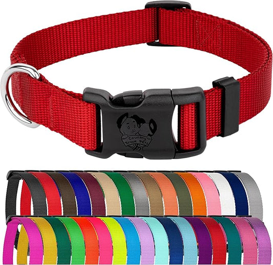 Country Brook Petz - American-Made Dog Collar for Large, Medium, and Small Dogs and Puppies - Deluxe Heavy Duty Nylon in 33 Dazzling Colors (Medium, 3/4 Inch Wide, Red)