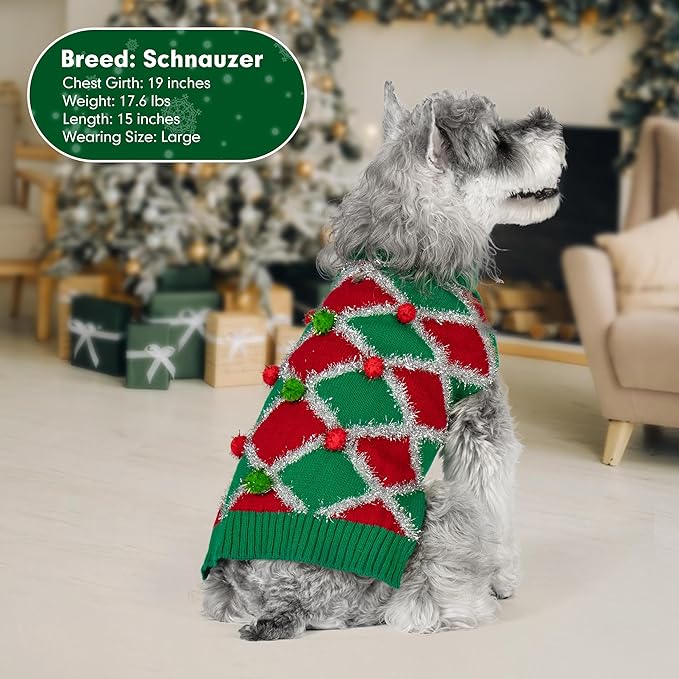 cyeollo Dog Christmas Sweater Turtleneck Dog Sweaters for Small Dogs Girl Xmas Knitted Pullover Puppy Dog Clothes Soft Holiday Outfit, Green Small