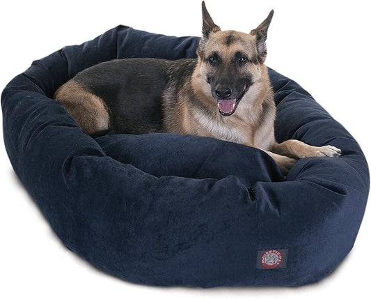 Majestic Pet 52 Inch Micro Velvet Calming Dog Bed Washable 52x35x11 (inch) – Cozy Soft Round Donut Dog Bed with Spine for Head Support - Pet Bed X- Large – Navy