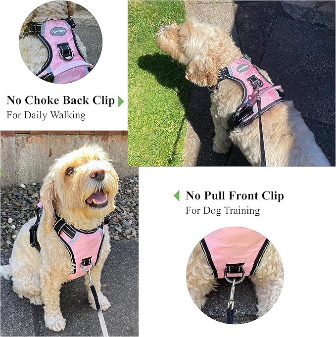 No Pull Dog Harness, Reflective Walking Dog Harness with Easy Control Handle and Front & Back Clips,Adjustable Breathable Soft Padded Dog Vest Harness for Large Medium Small DogsPink,M