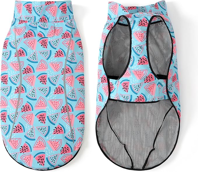 Mile High Life Dog Raincoat, Adjustable Waterproof Reflective Rain Jacket for Small Medium Large Dogs, Lightweight Breathable Pet Rain Coat with Leash Hole(Light Blue Watermelon,XS Chest 17-23")