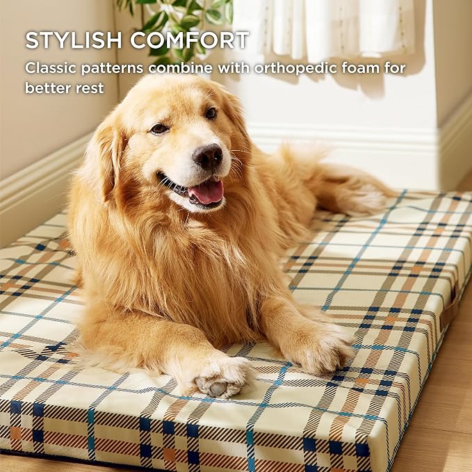 Bedsure Large Dog Bed for Crate - Orthopedic Waterproof Puppy Beds with Removable Washable Cover, Egg Crate Foam Pet Mat, Suitable for Pet Up to 50 lbs