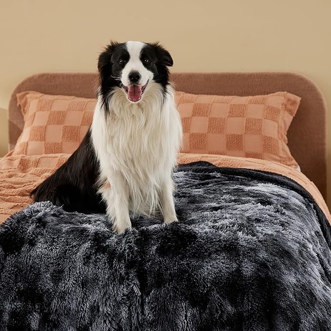 Bedsure Waterproof Dog Blankets for Large Dogs - Calming Cat Blanket for Couch Protector Washable, Long Faux Fur Pet Throw Blanket for Puppy, Reversible Furniture Protection, 50"x60", Tie-dye Black