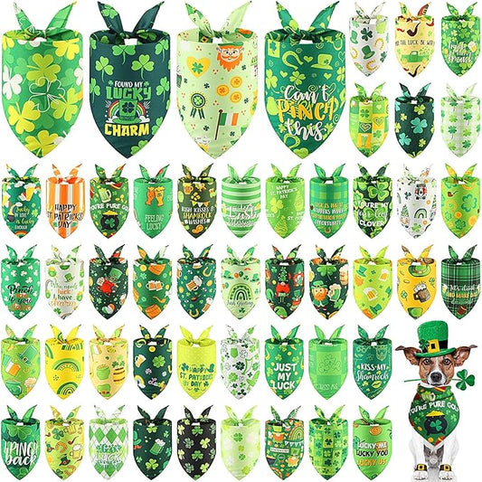 Chunful 50 Pcs St. Patrick's Day Dog Bandanas Bulk with Sayings Dog Bandanas Triangle Scarf Puppy Bibs Pet Costume Adjustable Cat Outfit Washable Bids Kerchief for Small Medium Pet