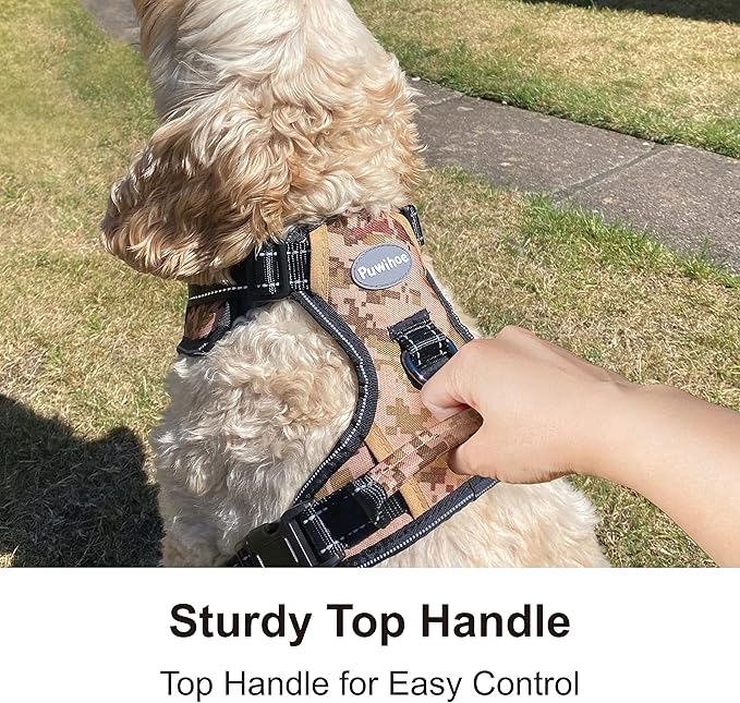 No Pull Dog Harness, Reflective Walking Dog Harness with Easy Control Handle and Front & Back Clips,Adjustable Breathable Soft Padded Dog Vest Harness for Large Medium Small Dogs. Camo,M