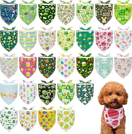 30 Pcs St.Patricks Day Easter Dog Bandanas Bulk 18 Inch Dog Bandanas for Small Dogs Breed Adjustable Puppy Cats Polyester Scarves Party Grooming S