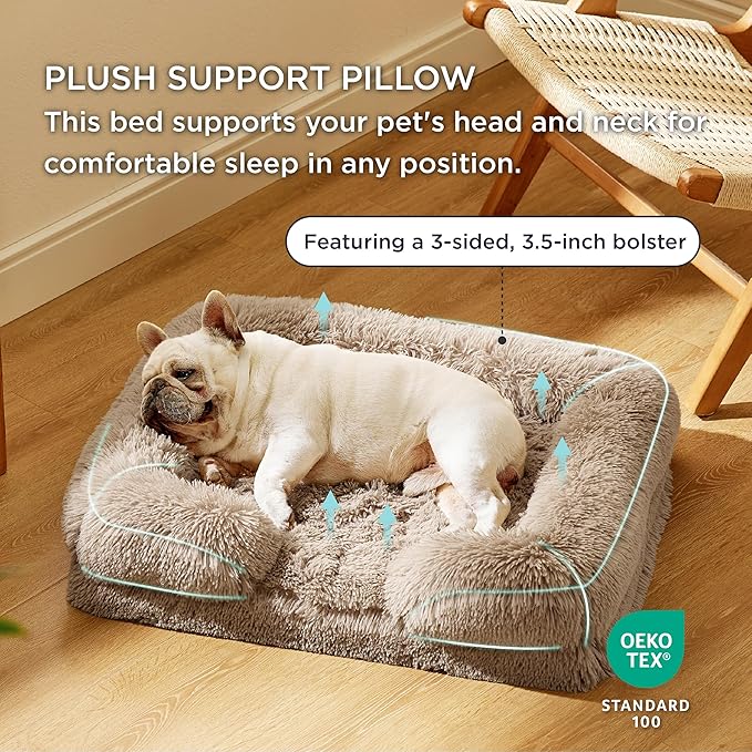 Bedsure Orthopedic Dog Bed for Medium Dogs - Calming Waterproof Dog Sofa Beds Medium, Supportive Foam Pet Couch Bed with Removable Washable Cover, Waterproof Lining and Nonskid Bottom, Taupe