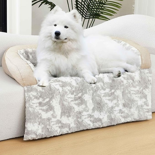 Calming Dog Couch Bed Mat, 53x39 Inch Waterproof Fluffy Sofa Cover, Furniture Protector with Handle, Removable and Washable Pet Bed for Large Dogs and Cats (Beige)