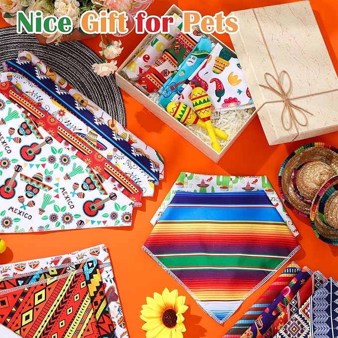 Paterr 100 Pieces Dog Bandanas Bulk Mexican Cinco De Mayo Pet Handkerchief Soft Dog Triangle Bibs Cute Adjustable Washable Pet Scarf Accessory for Small Medium Dogs Puppy Cats (Mexican Fiesta)