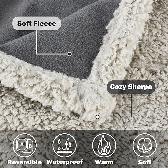 Kritter Planet Waterproof Bed Blanket for Pet, Reversible Sherpa Fleece Protector Couch Cover for Pets, Liquid Proof Furniture Protector for Medium Large Dogs