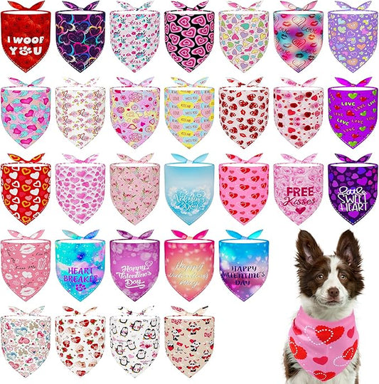 30 Pack Valentines Day Dog Bandanas Bulk for Large Dogs Breed 33 Inch XL Dog Bandanas Adjustable Dogs Scarves Party Grooming L