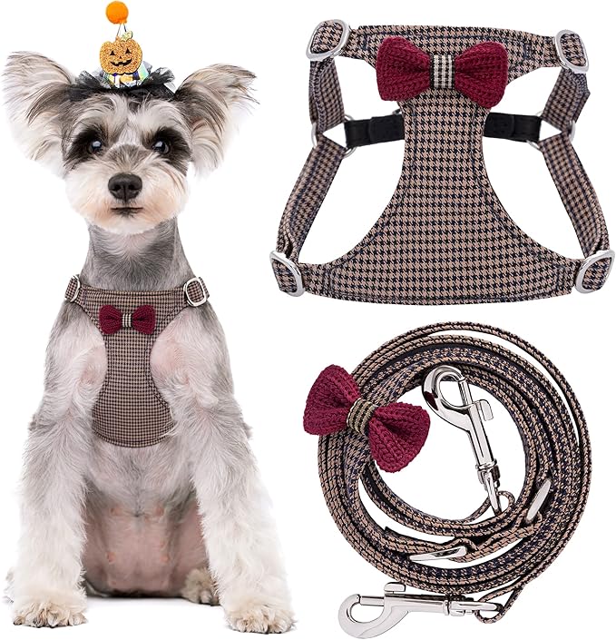 Puppytie No Pull Small Dog Harness with Multifunction Dog Leash,Lightweight Soft Adjustable No Choke Escape Proof Pet Harness Vest Pet Harness Vest,Knitted Brown,S